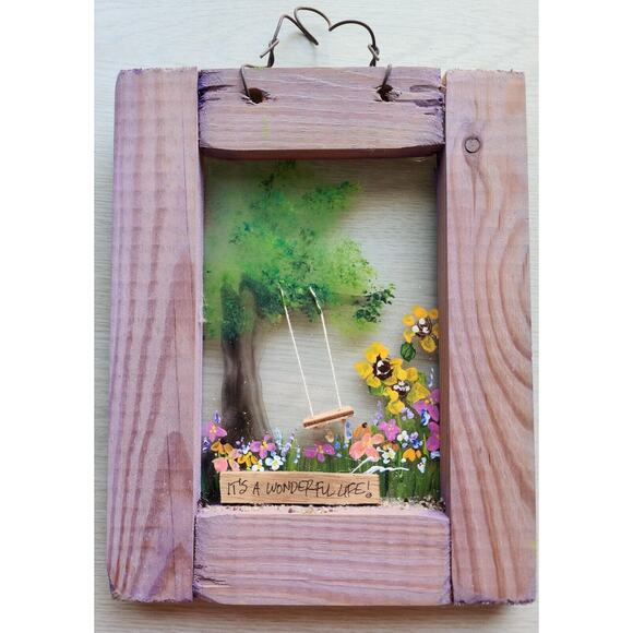 PICTURE*-Handcrafted Reclaimed Wood-Painted Glass-3D Wood Swing - Picture 5 of 9